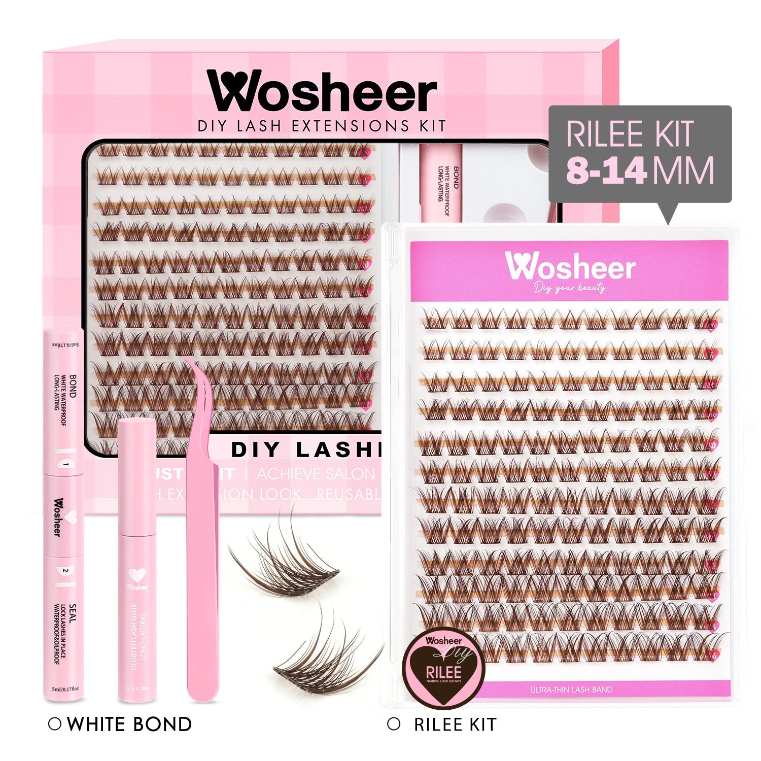 RILEE Brown Cluster Lashes: Vegan, Reusable, Waterproof, Natural Beauty for Blondes