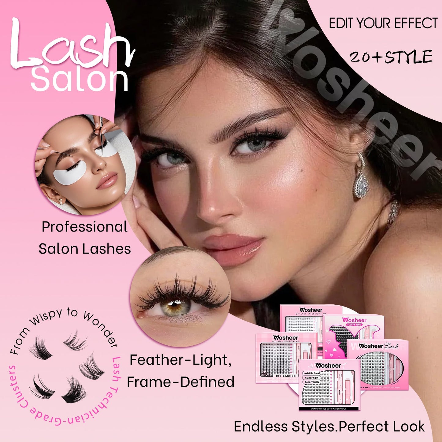 WOSHEER Professional Lash Kit Wholesale Bundle - Multiple Styles for Salon Use