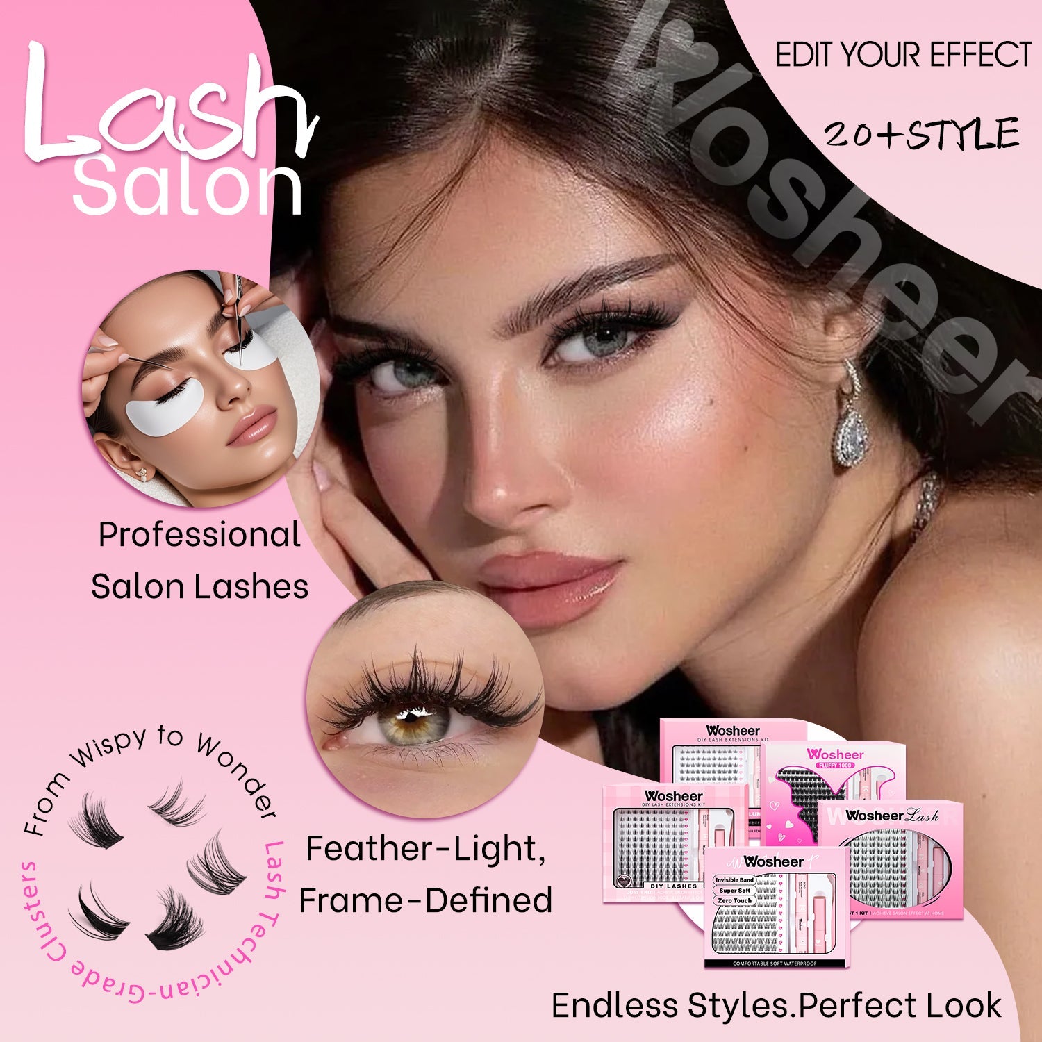 WOSHEER Professional Lash Kit Wholesale Bundle - Multiple Styles for Salon Use